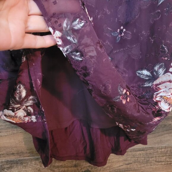 Maurices Top Size 0=14 W Floral Chiffon Overlay Slinky Knit Hi Low Hem Boho - Picture 4 of 11